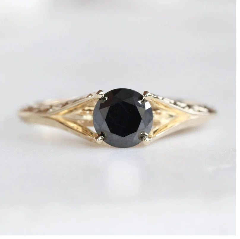 Engagement Ring ! Fancy Black Color Round Diamond Wedding Ring ! Anniversary Gift ! Gift for Her ! Gorgeous 14k White Yellow Rose Gold Ring